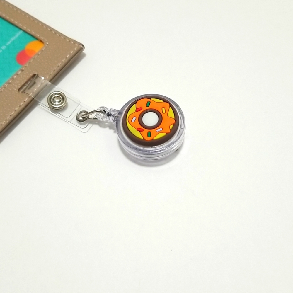 Retractable Badge Holder Frosted Donut Design Clip on Back Snap Closure